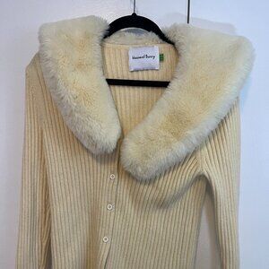 House of Sunny, Peggy cardigan, lemon button up sweater with faux fur -- size 6